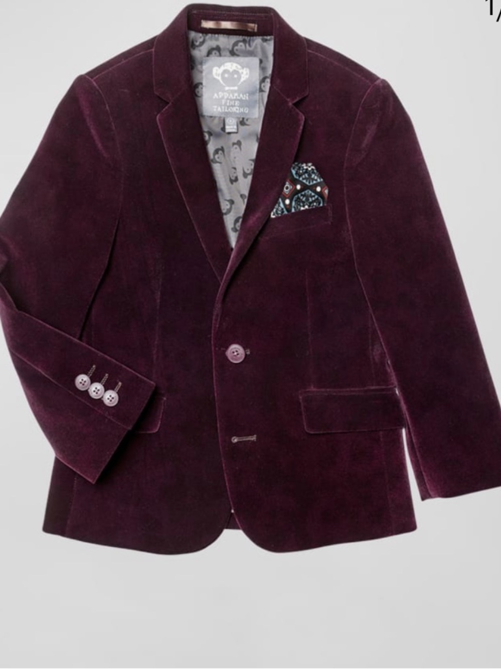 Appaman Plum Velvet Kids Blazer with Patterned Pocket Square